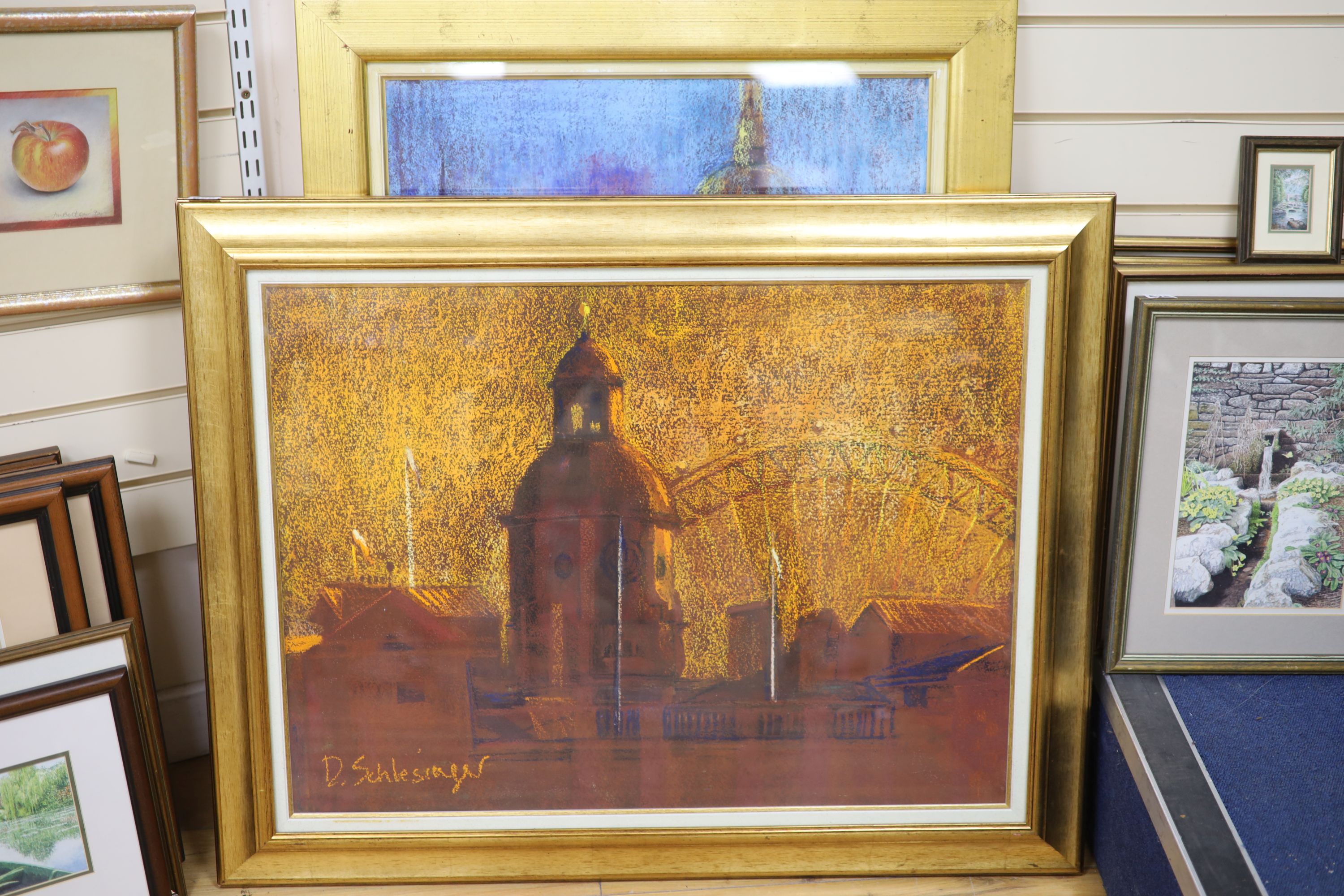 D. Schlesinger, three pastels, St Paul's from The Thames and related studies, signed, largest 57 x 74cm